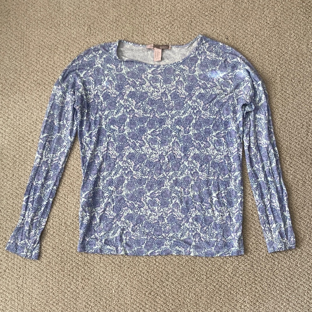 Forever 21 Long Sleeve Paisley Shirt Blouse Top Size XS S Like New Blue EUC
